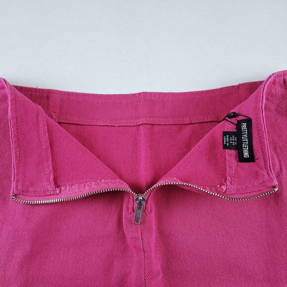 PrettyLittleThing Micro Mini Denim Skirt Women's Size 8 Pink Exposed Zipper - Picture 6 of 8